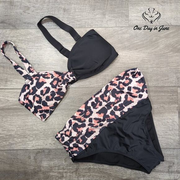 ODIJ Colorblock Leapoard Knot Bikini Swimsuit Size L - Picture 2 of 4